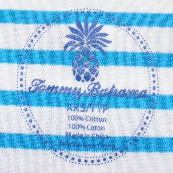 TOMMY BAHAMA Top/Tee, XXS, Striped, 3/4 sleeves, Tonal Blue/White, Cotton - Picture 7 of 7